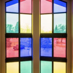 Large multi colour window wall.